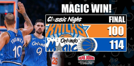 最终魔术在主场114-100轻取尼克斯。 最终魔术在主场114-100轻取尼克斯。